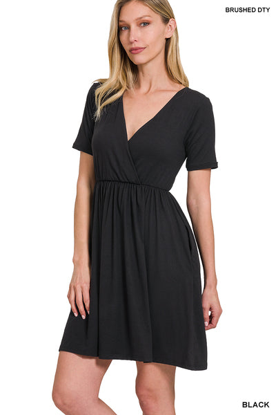 SALE BRUSHED DTY BUTTERY SOFT FABRIC SURPLICE DRESS