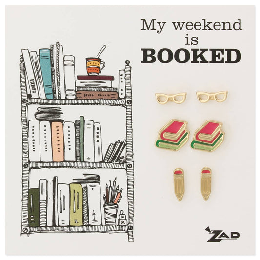 Book Worm Enamel Post Earrings Set