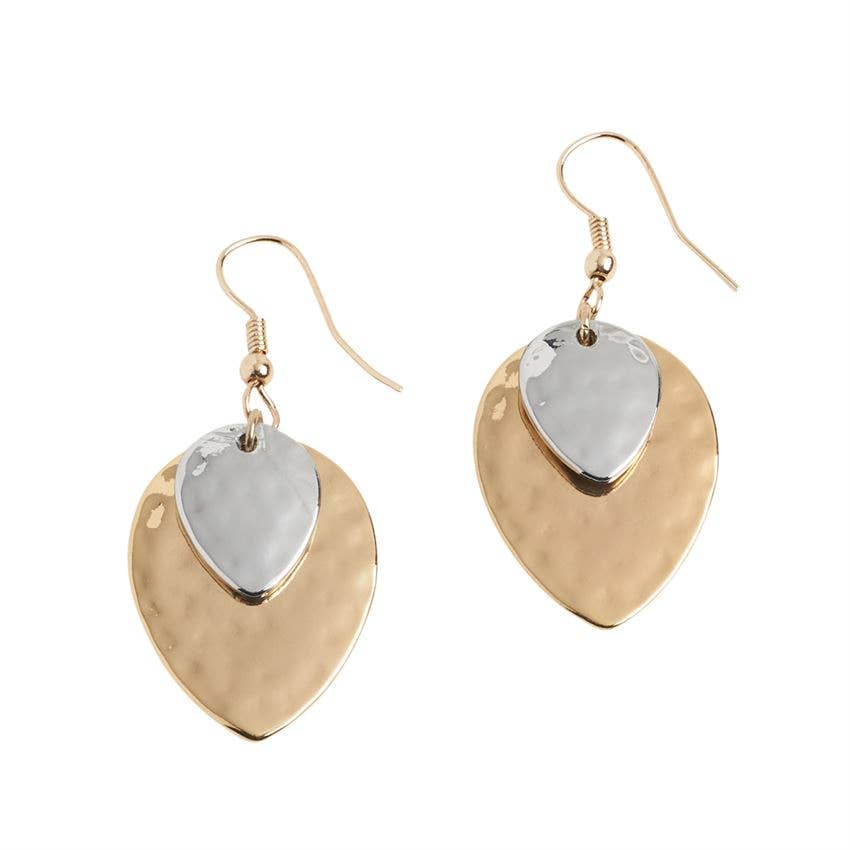 Mixed Metal Pointed Oval Drop Dangle Earrings