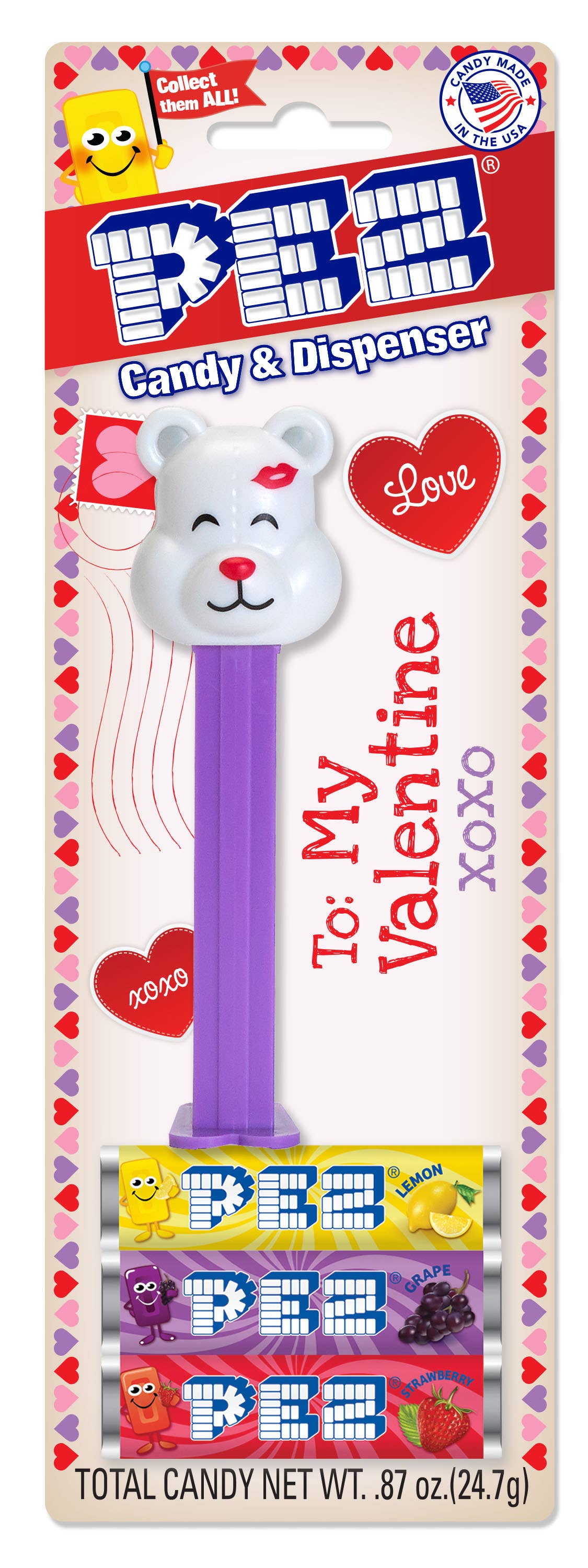 Valentine's Day Pez Candy, Blister Card