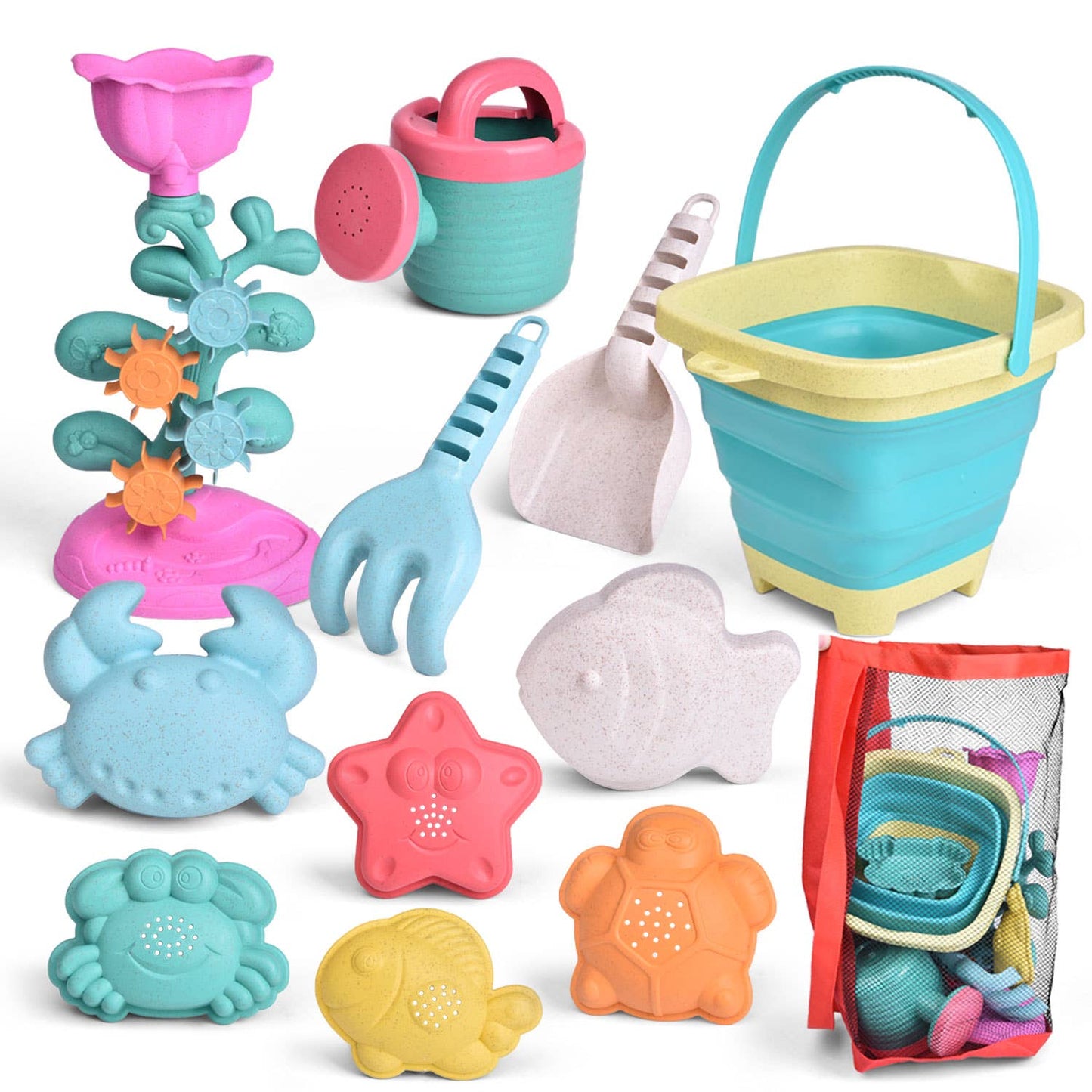 SALE 12Pcs Beach Sand Toys Set, Foldable Beach Bucket