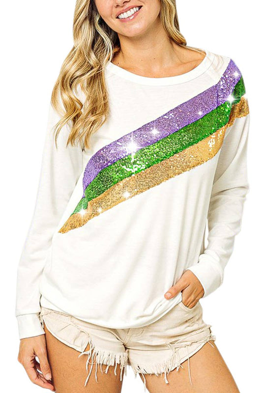 Mardi Gras Sequins Block French Terry Top