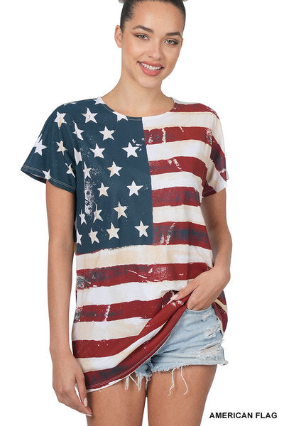 AMERICAN FLAG PRINT SHORT SLEEVE TOP