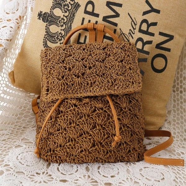 SALE Crochet Straw Tote Backpack